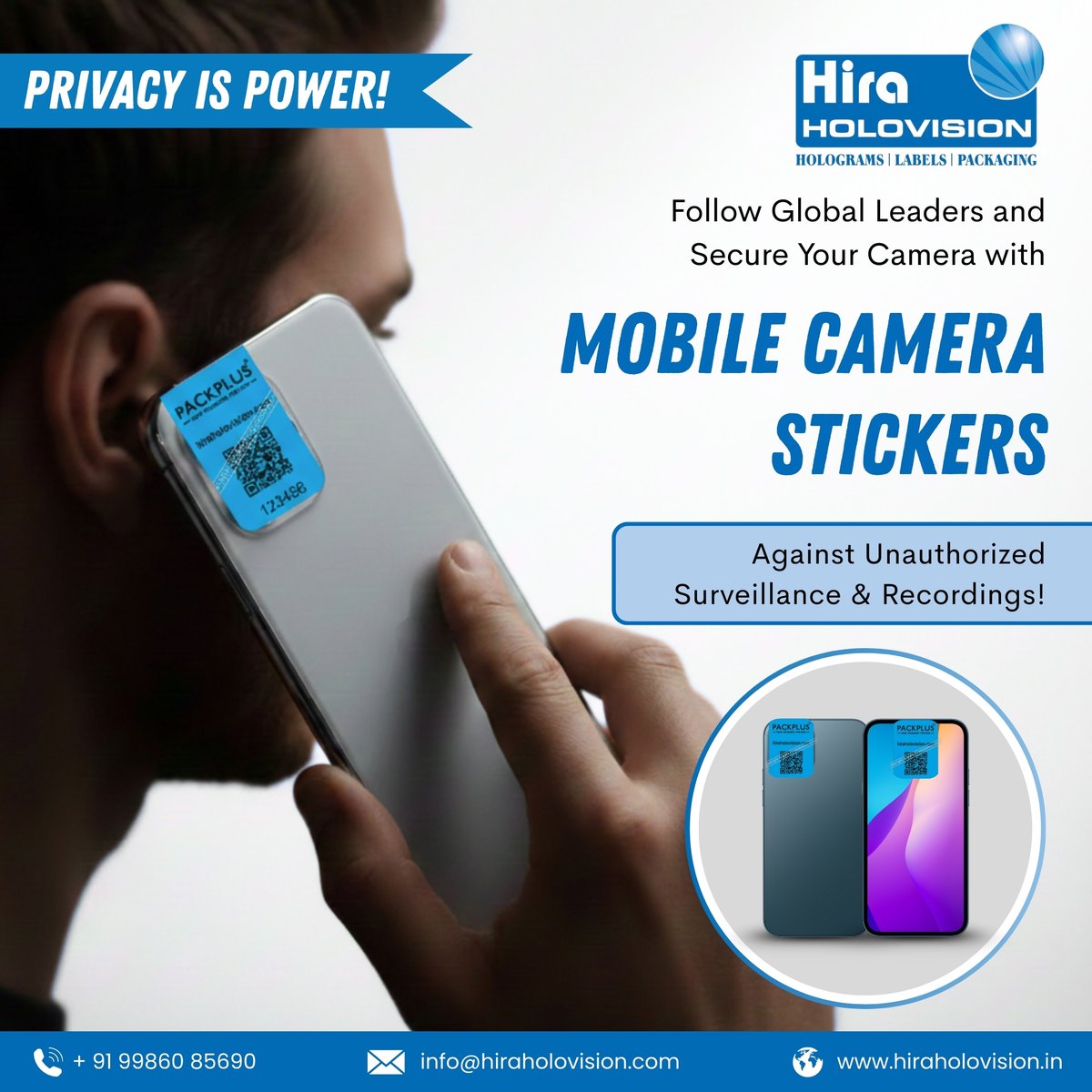 HHolovision's tweet image. Protect your privacy like top officials! Mobile Camera Stickers block your camera lens to prevent unauthorized recording of sensitive info. Simple, effective, and essential.

Visit: hiraholovision.in/products/packp…

#Hiraholovision #Packplus #MobileCameraLabels #MobileCameraStickers