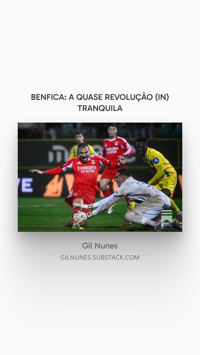 Crónica desta semana: <a href="/SLBenfica/">SL Benfica</a> <a href="/central_benfica/">Central Benfica</a> <a href="/TertBenfiquista/">Tertúlia Benfiquista</a> <a href="/Benfica4ever1/">Benfica4ever</a> <a href="/WeLoveBenfica/">We Love Benfica</a> <a href="/BenficaAdep1904/">Benfica Adeptos 1904</a> <a href="/SBenfica39/">Sempre Benfica</a> <a href="/BenficaNews1904/">Benfica News🦅🚨</a> <a href="/SouBenfica1904/">Sou Benfica</a> <a href="/glorioso1904pt/">Glorioso 1904</a> <a href="/SerBenfiquista/">SerBenfiquista</a> <a href="/CDTondela1933/">CD Tondela</a> 

Ler aqui: gilnunes.substack.com/p/benfica-a-qu…