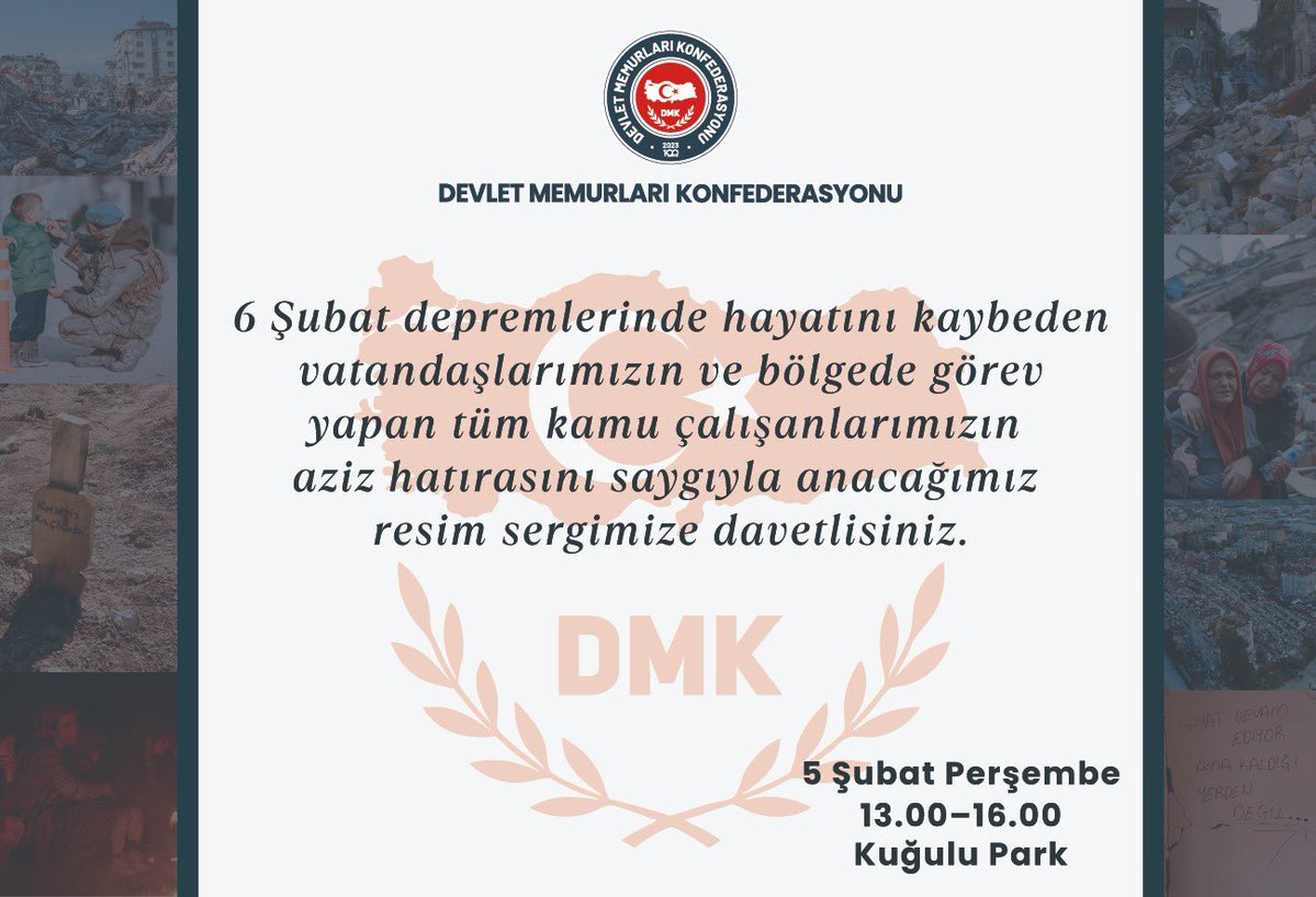 6 Şubat depremlerinde hayatını kaybeden vatandaşlarımızı ve afet sürecinde bölgede görev yapan tüm kamu çalışanlarımızı saygı ve rahmetle anıyoruz.

Bu büyük felaketin hafızamızda bıraktığı izleri unutmamak, kaybettiklerimizin aziz hatırasını yaşatmak amacıyla düzenlediğimiz