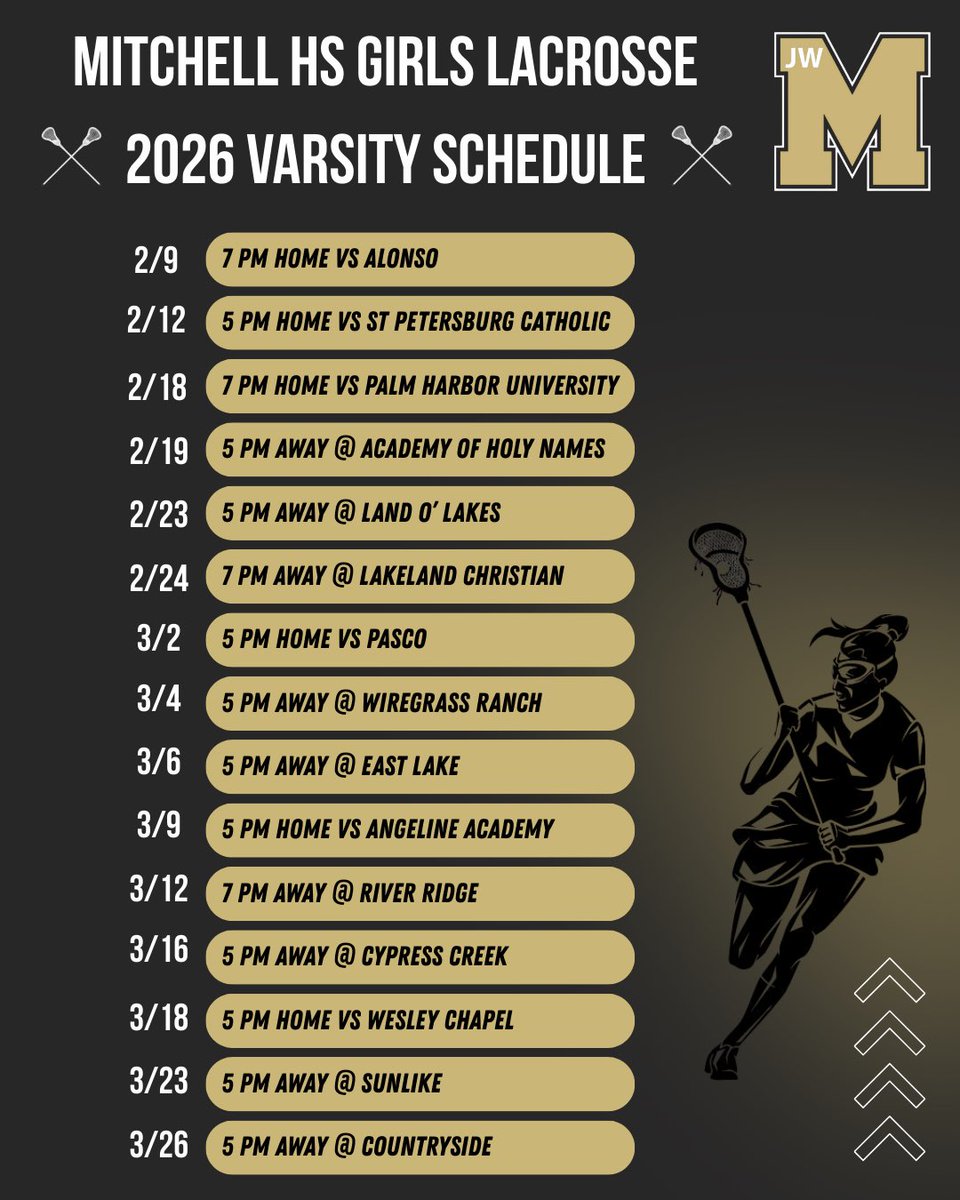 JWMHSGLAX's tweet photo. 2026 Mitchell Girls Lacrosse season starts soon …. First game at home next Monday come out and support the boys and girls lacrosse teams https://t.co/i5dJiHGnqv