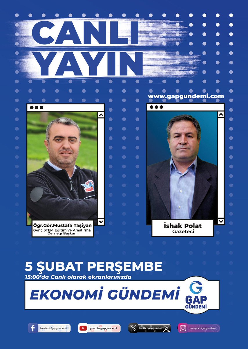 gencstem's tweet photo. Dernek Başkanımız Öğr. Gör. Mustafa Taşiyan, 5 Şubat Perşembe 15.00’te İshak Polat’ın sunduğu Ekonomi Gündemi programında olacak.  

Başta GAP Yeşil İnovasyon Proje Yarışması olmak üzere gençlik, bilim, eğitim ve bölgesel kalkınma üzerine değerlendirmeler sizleri bekliyor. 🌿 https://t.co/YpDxJRnneJ