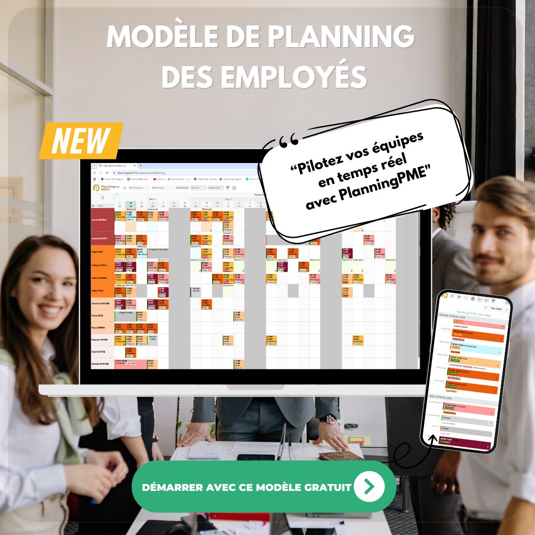 👉 Testez le modèle de planning du personnel pour PME &amp; managers : planningpme.fr/modele-plannin…
✔ Visibilité des activités
✔ Anticipation des absences
✔ Organisation simplifiée
✔ Gain de temps immédiat
#Planning #PME #Management #Productivité
