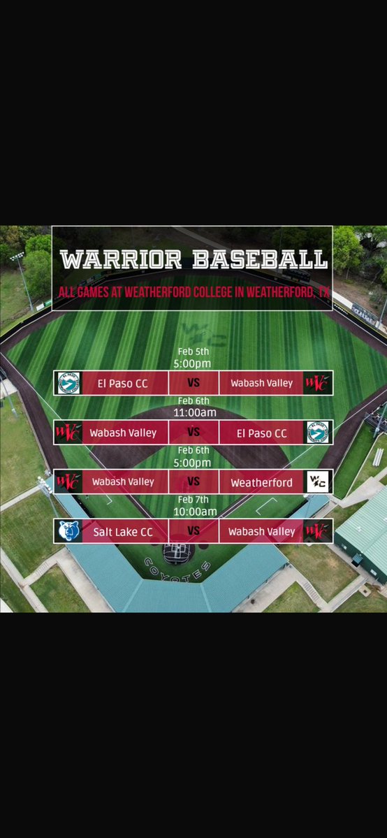 WVCBaseball's tweet image. Warriors head down to Texas to face off against El Paso, #7 Weatherford, and #1 Salt Lake.
#TheBash X #WarriorWay