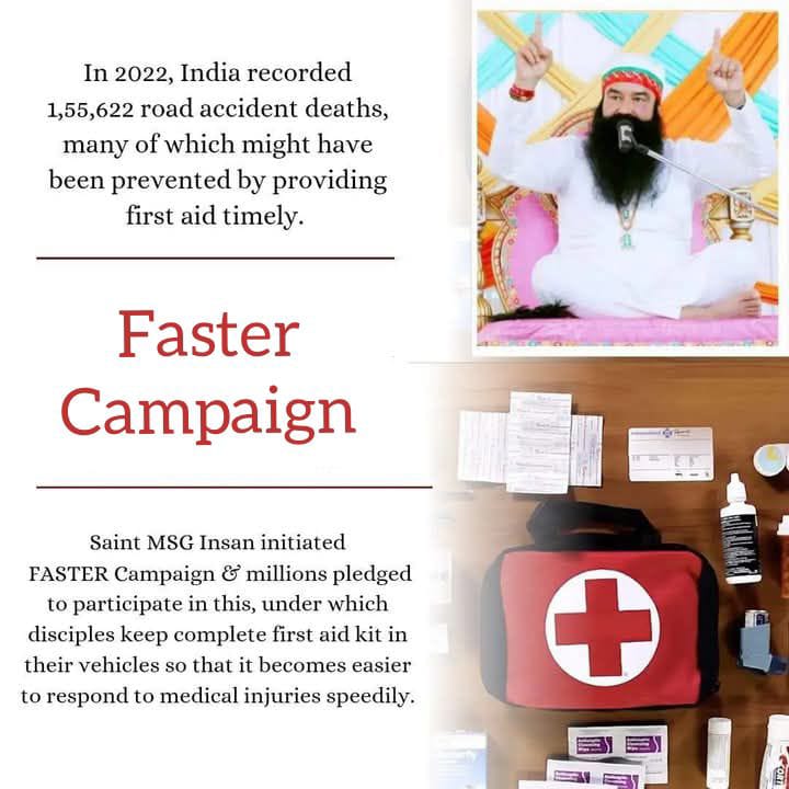 sidhu_30609's tweet photo. Many people in road accident lose their lives in the absence of first aid. Saint Gurmeet Ram Rahim ji urge his volunteers to help injured people on road by giving them first aid . 
#SaveLivesWithFASTER https://t.co/dSdjyBV386