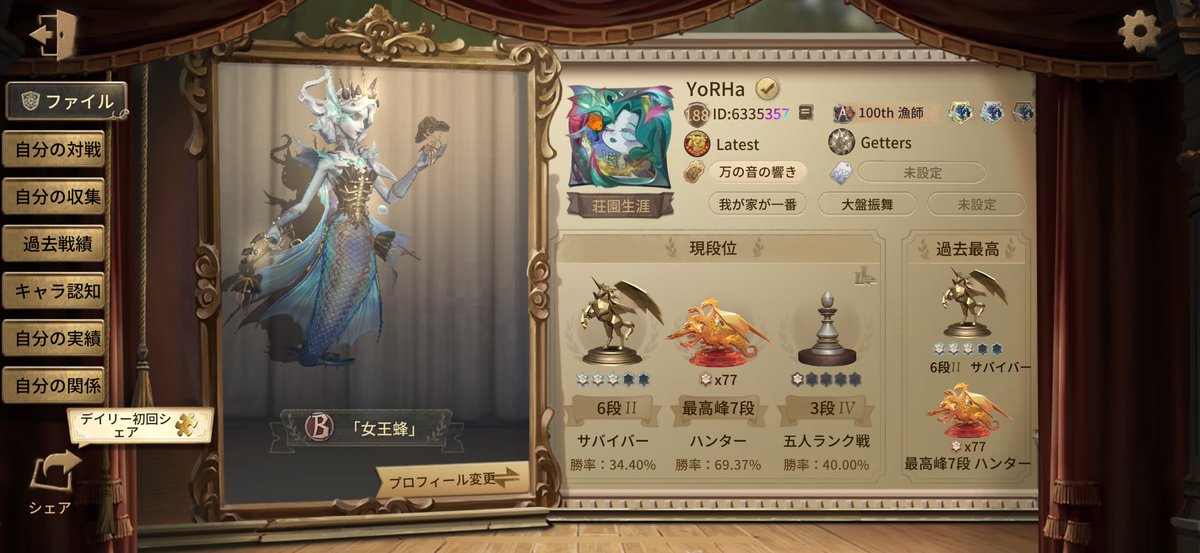 YoRHa_o's tweet photo. 今シお疲れした😌
のほほんとやったシーズンでございました！
#IdentityV 
#第五人格 https://t.co/ocmoySd69a
