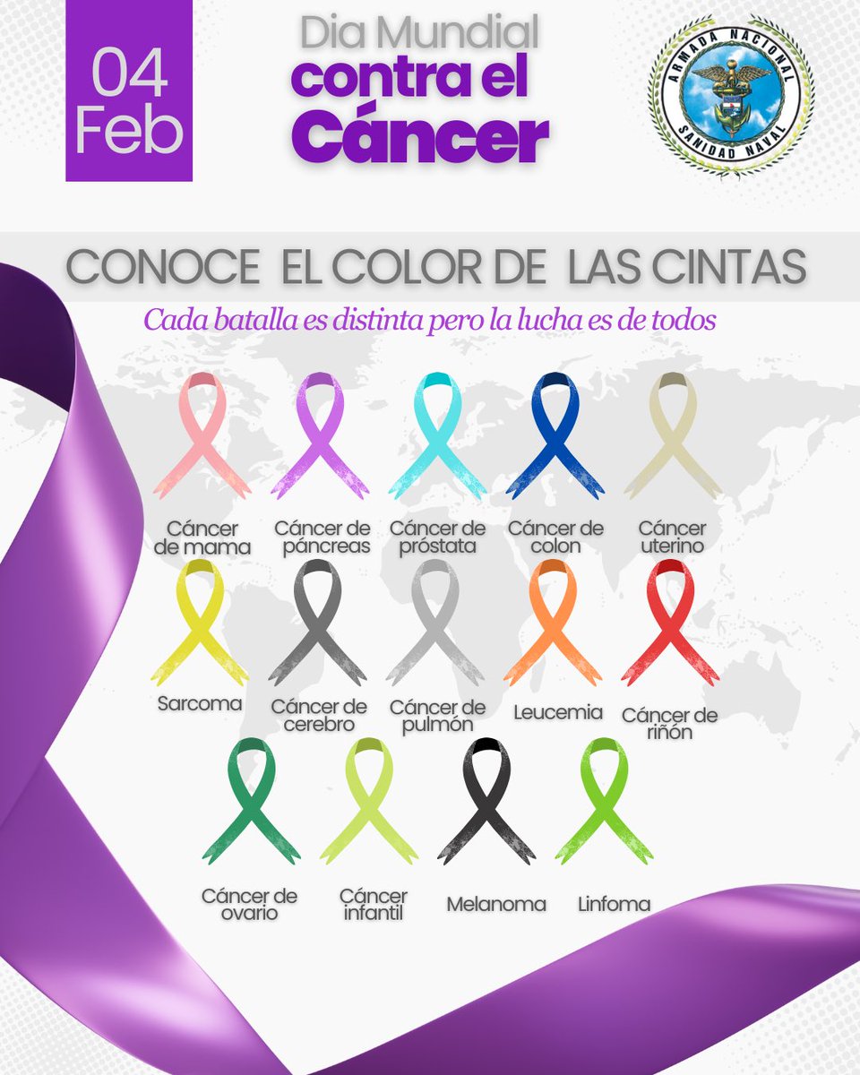 💜Hoy, en el Día Mundial contra el Cáncer, reafirmamos nuestro compromiso con la prevención, el diagnóstico oportuno y el acompañamiento a cada paciente.
Te invitamos a conocer más de este tema y a acercarte a nuestros establecimientos de sanidad.

#SanidadNavalContigo