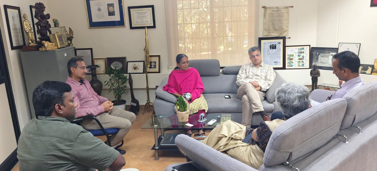 NationalBiodiv's tweet photo. Today, Shri Virendra R Tiwari, IFS (R), Chairperson, NBA, Dr B Balaji, IFS., Member Secretary, NBA visited the M S Swaminathan Foundation, Chennai and had interaction with Dr. Soumya Swaminathan, Chairperson of MSSRF and officials of MSSRF on ongoing activities in the field of biodiversity conservation and potential areas of collaboration between these institutions. Key area identified during the meeting is capacity building programme to the stakeholders such as BMCs, panchayat functionaries, students etc.