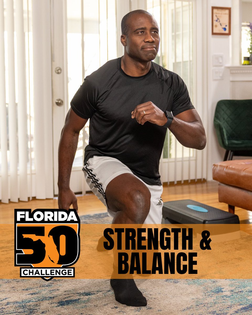 HealthyFla's tweet photo. Move boldly with full-body exercises that require little to no equipment. Exercises like lunges and squats engage multiple muscles and improves coordination.  
 
Join the Florida 50 Challenge. 🔗 https://t.co/UTMDbebjNF 

Share your Florida 50 experience and help build a healthier Florida. ➡️ https://t.co/10omXG53cK  
 
#TheFlorida50 @FLSurgeonGen