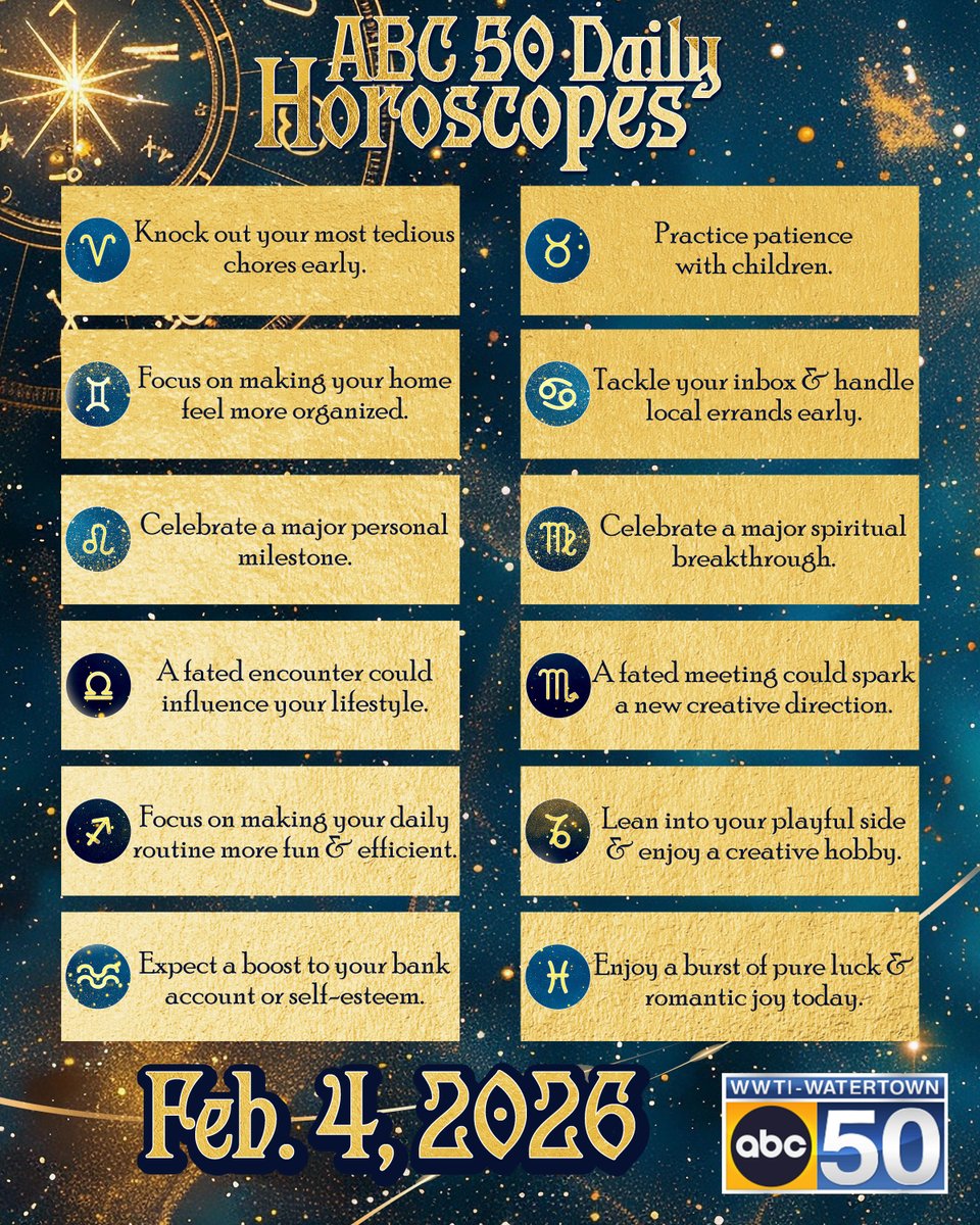 InformNNY's tweet photo. Good morning, North Country! It's time for your Horoscopes! Will you have a good day or will you not? ABC 50 knows all! #ABC50 #fun #Zodiac #Horoscopes https://t.co/XShzNjROLu