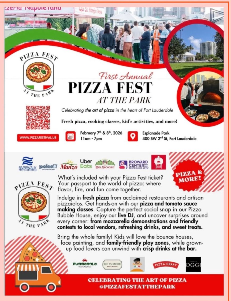 SAMSaysMiami's tweet image. #Feb7 &amp;amp; #Feb8 First Annual Pizza Fest at Esplanade Park 400 SW 2nd St #FLL from 11am - 7pm All tickets include unlimited pizza #MoreInfo #Tickets &amp;gt;&amp;gt;&amp;gt; pizzafestival.us