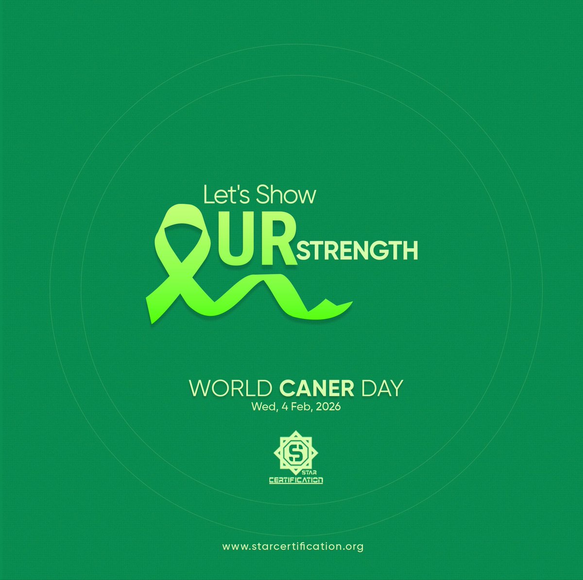 DKherani's tweet photo. "Let's show *OUR STRENGTH* with the green ribbon for World Cancer Day 🎗️! Today, Wed, 4 Feb 2026, we stand together in solidarity with cancer fighters &amp; survivors. Join the movement for awareness, support &amp; hope. #WorldCancerDay  #CancerAwareness #GreenRibbon #StarCertification https://t.co/cTufoiuBes