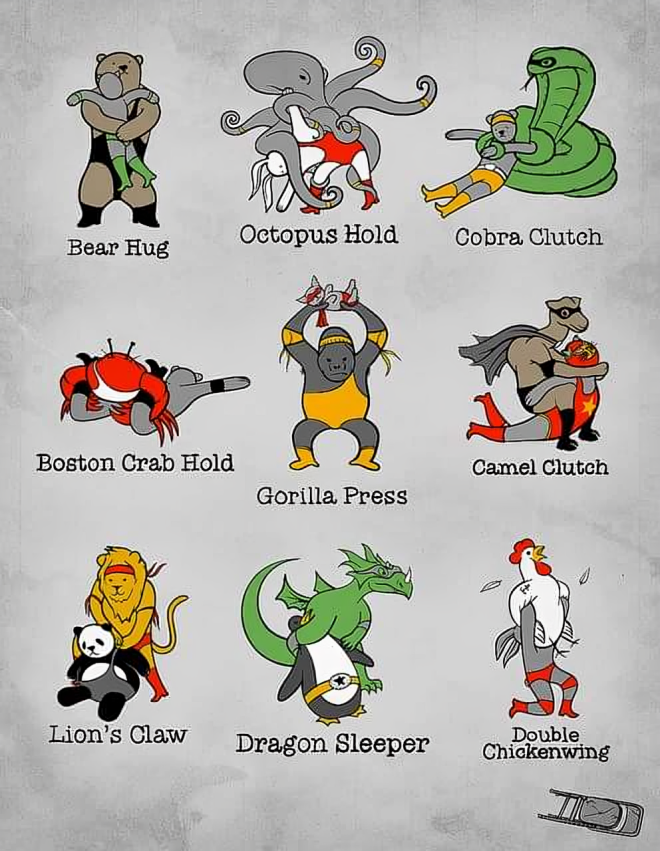 Animals performing wrestling moves named after themselves.