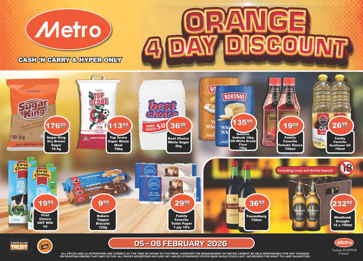 4 DAYS OF BIG SAVINGS START NOW!
⚡ Metro Cash n' Carry &amp; Hyper has you covered – from basic needs to cool beverages!

Hurry, limited time only &amp; while stocks last!
T&amp;Cs apply.