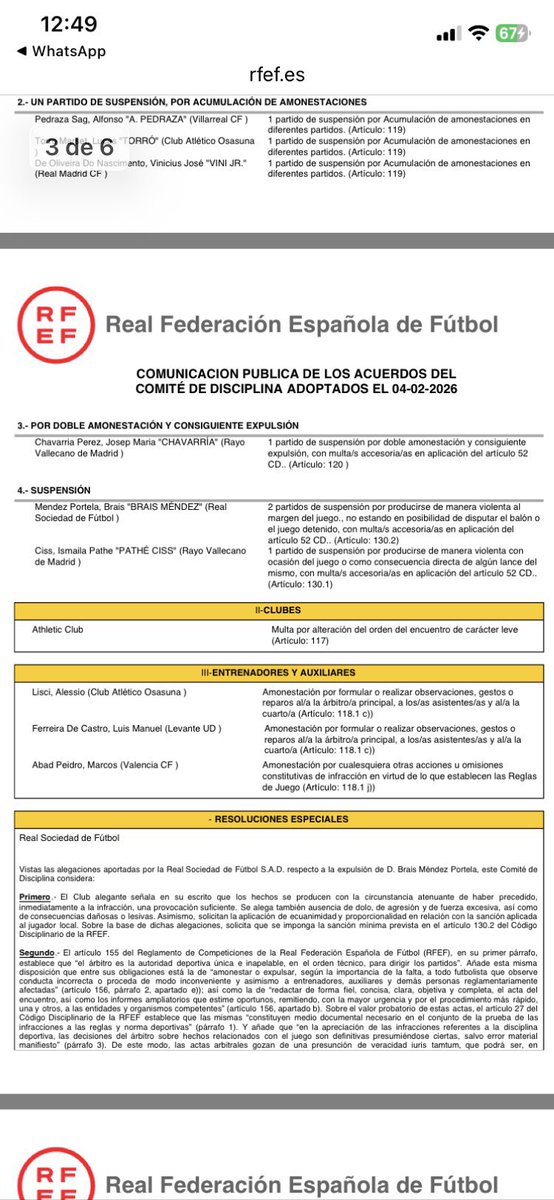 Dos partidos de sanción para Brais Méndez por una tarjeta roja que nunca debió haber visto.

No solo no rectifican, sino que además doblan el error arbitral. Esto es una vergüenza y la Real Sociedad tiene que estar muy enfadada.

El fútbol español va en caída libre.