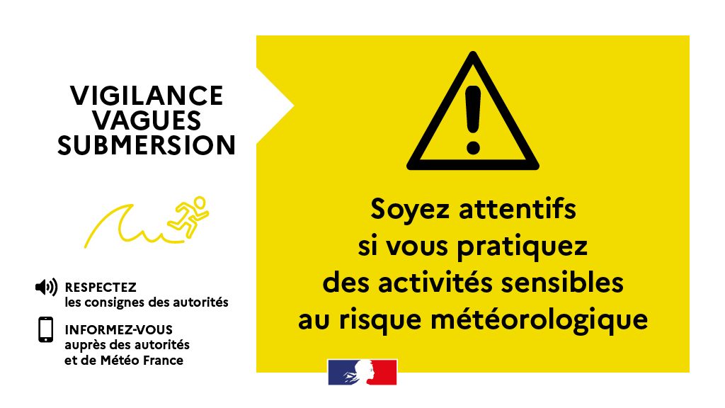 Image de Préfet de la Vendée - 🟡Vigilance JAUNE pour le risque météorologique "vagues submersion" pour la marée haute du 𝗷𝗲𝘂𝗱�