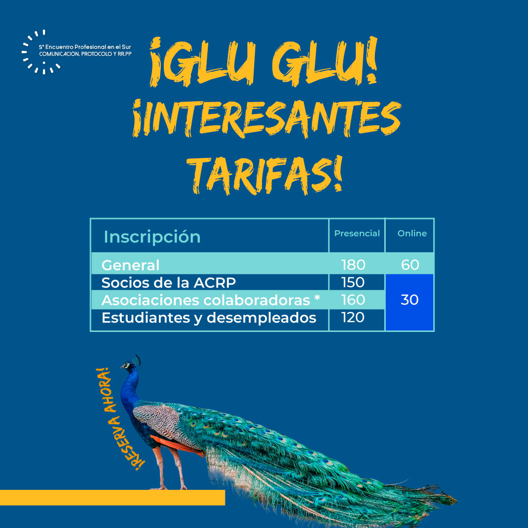🦚V Congreso Encuentro Profesional en el sur 2026 
Sé innovador 👉encuentroenelsur.com

✨“Innovando en Comunicación, RRPP y Protocolo”  

🗓️5 y 6/03
🌐<a href="/PCongresosCord/">Palacio de Congresos de Córdoba</a>

Elige👉Presencial/ON LINE 💻

•Ponentes de élite 
•Programa social irresistible

#encuentroenelsur2026