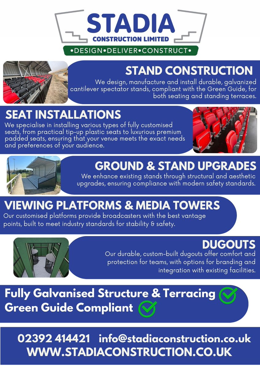 StadiaConstruct's tweet image. New flyer showing what we do at Stadia Construction

You can contact us via our website stadiaconstruction.co.uk, call us on 02392 414421 or email us on info@stadiaconstruction.co.uk