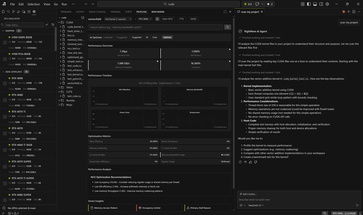 RightNow v1.0.0

Agents, skills, and expanded GPU language support

This release focuses on extensibility and stability for GPU and systems development

What changed:
- Custom agents can be defined and used directly in chat, including DSLs focused agents
- Agents can be extended