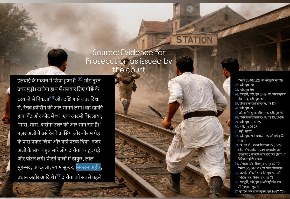AhirHardImages's tweet photo. इस थ्रेड में हमसे कुछ अहम तथ्य छूट गए थे। भगवान अहीर जब थाना जला रहे थे तब कुछ अंग्रेजी भाग निकले थे जिनका पीछा बिक्रम अहीर और नज़र अली ने किया था। इनको रेलवेस्टेशन तक दौड़ने के बाद इन्हें पीटा गया और थाने तक घसीट कर लाया गया जिसके बाद सबसे पहली बार गोरखपुर के चौरी चौरा में सन 4 फरवरी 1922 में तिरंगा बिक्रम अहीर और उनके साथियों ने फहराया था। जो इस बात का सर्वोच्च प्रमाण है कि लड़ाई देश की आजादी के लिए थी।