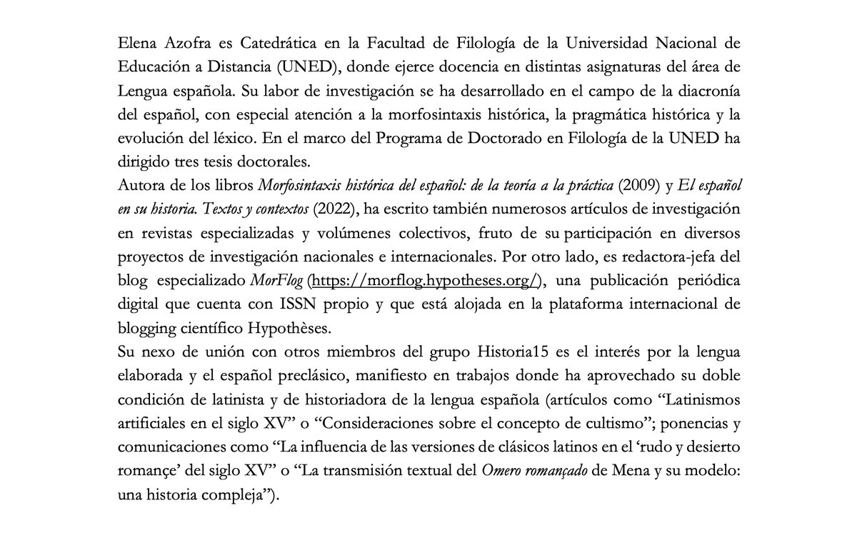 Historia152's tweet photo. Seguimos con las presentaciones de los miembros de Historia15.  Forma parte del equipo investigador... Elena Azofra Sierra, Catedrática en la Facultad de Filología de la Universidad Nacional de Educación a Distancia @uned_filologia https://t.co/w6MSHdQNXR