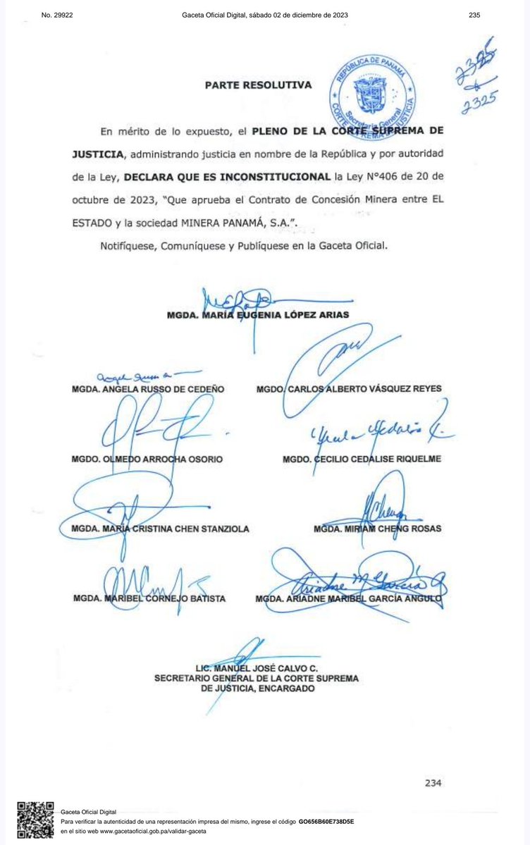 <a href="/JoseRaulMulino/">José Raúl Mulino</a> Dios escuche estas palabras y ayude a recordar el fallo del 27 de Noviembre de 2023. Así la coherencia del discurso, se traduce en la materialización de las palabras. 
(Ojo en First Quantum también esta el gobierno Chino)