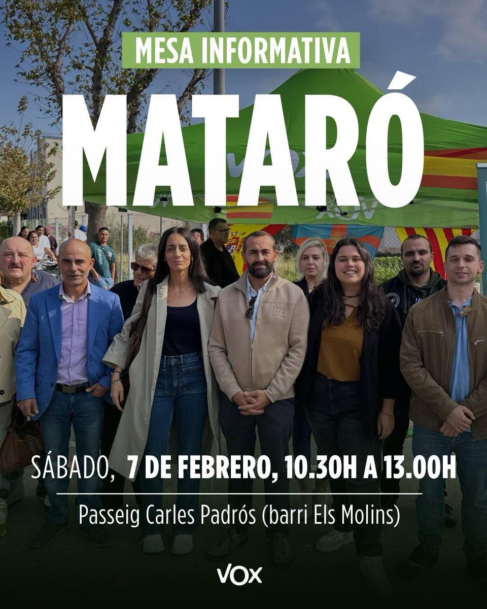 Este sábado nos podreis encontrar en nuestra mesa informativa en el barrio de Molins. 

Queremos escucharos, recoger vuestras inquietudes y explicaros, cara a cara, el trabajo que estamos haciendo por Mataró.

📢 Acércate, infórmate y participa.
👉 Te esperamos.