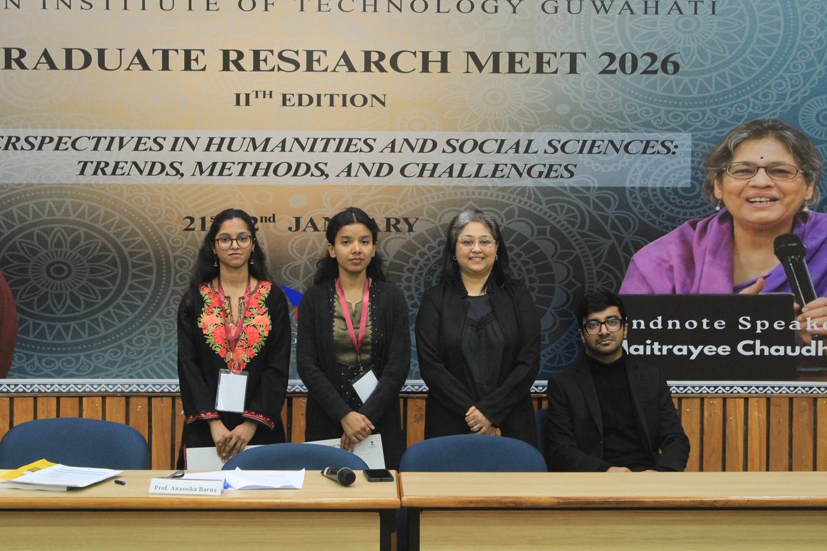 hss_grm's tweet photo. Day 2 of GRM 2026 witnessed 6 panels and 27 presentations on diverse topics. Prof Maitrayee Chaudhuri’s insightful Endnote Address delved into understanding the contemporary social. 

#iitguwahati #grm2026 #graduateresearchmeet #academia https://t.co/JwPGrmhDPi