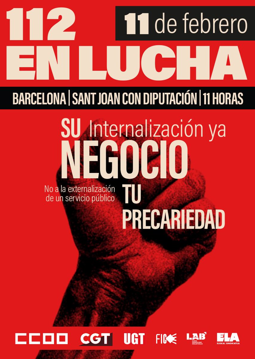 #112EnLluita✊

El seu negoci la teva teva precarietat😤

Torne’m-hi!🔄

#112 #112Emergencies #Vaga112

_______________________________

112 En Lucha✊

Su negocio tu precariedad 😤

🔁 Volvamos a ello!