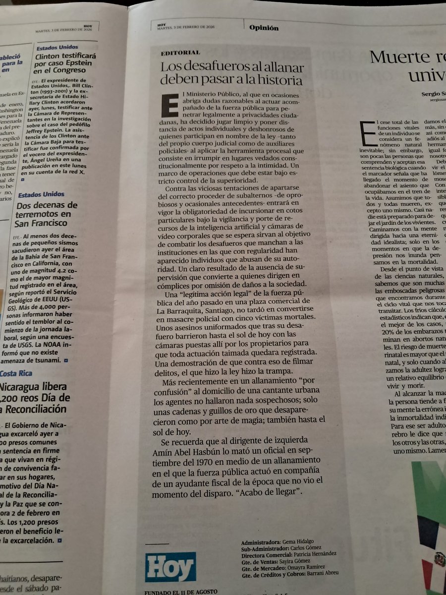 Leyendo sobre el Ministerio Público y las actuaciones de algunos uniformados en  los allanamientos. Hay que decir "Dios líbranos y que haya consecuencias". Y, como se dijo recientemente, que el MP sea un verdadero garante de tutelar los derechos de las personas.  <a href="/PeriodicoHoy/">Periódico Hoy</a>.