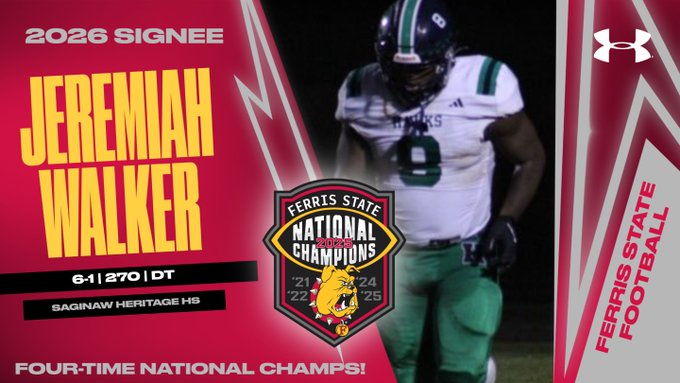 Saginaw Heritage 2026 DT Jeremiah Walker has signed with Ferris State

football.thedzone.com/players/jeremi…

<a href="/JeremiahWa15905/">Jeremiah Walker</a> <a href="/hawks_heritage/">Heritage Hawks</a> <a href="/FerrisFootball/">Ferris St. Football</a>