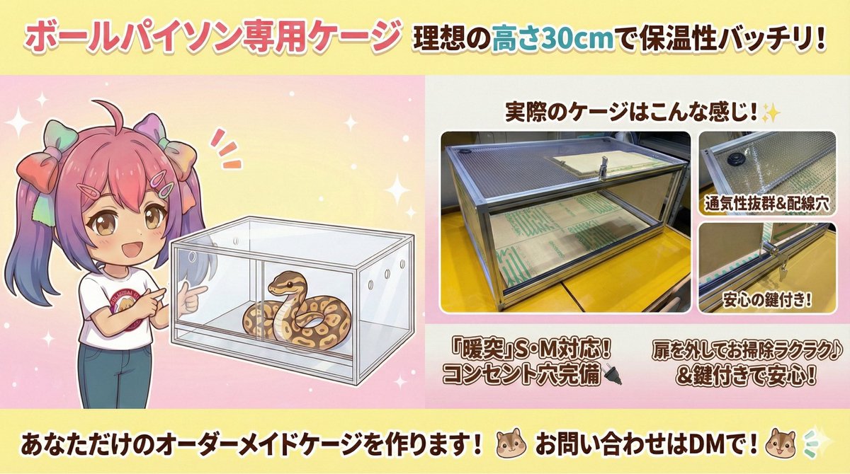 きなとのケージ屋さん　オーダーメイド　爬虫類　両生類　飼育ケージ ボールパイソン専用ケージ🐍✨】 ボールパイソンに最適な「幅75×奥45
