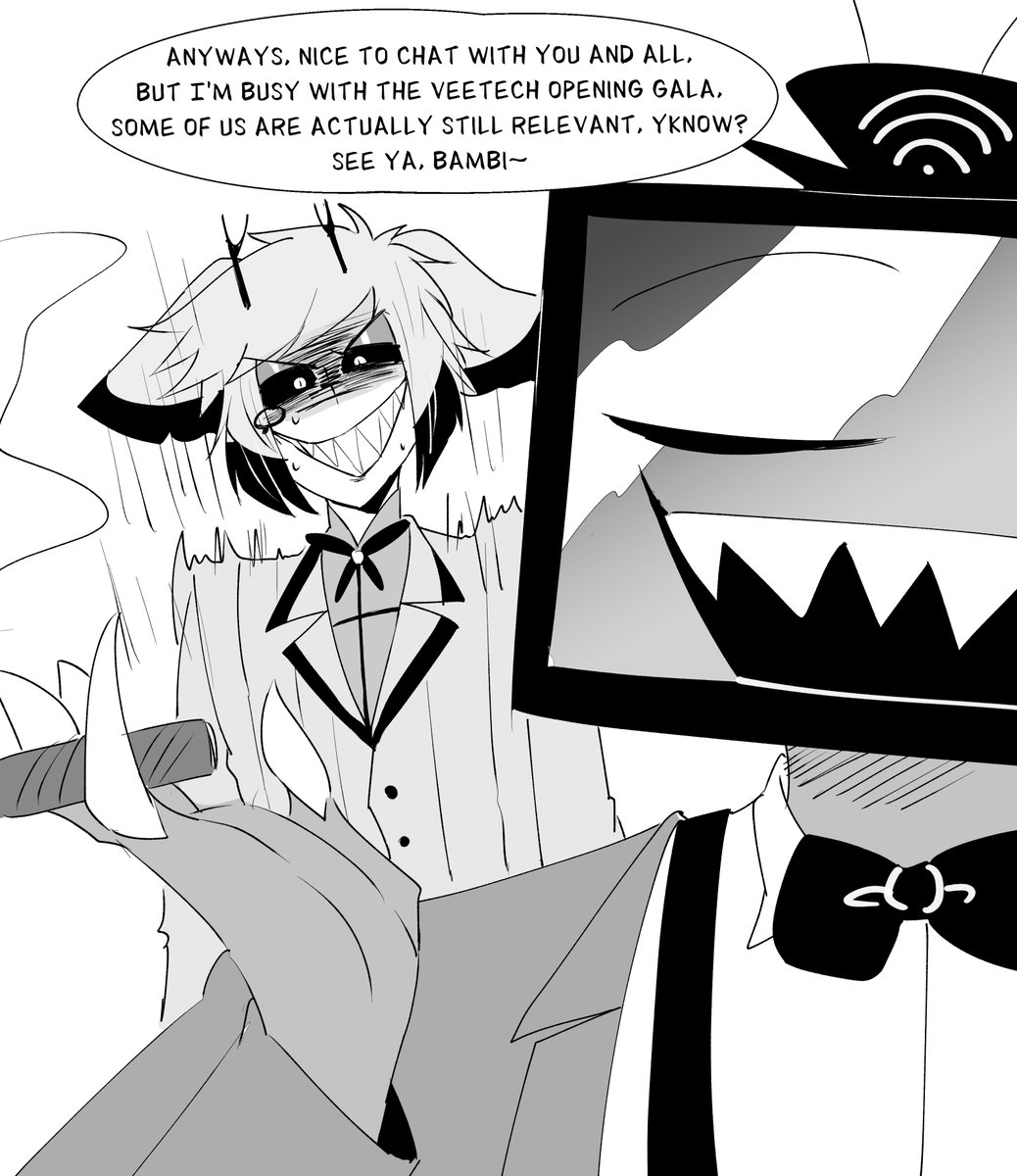 CandySignal666's tweet photo. when Alastor tries to ragebait a much more confident Vox it backfires (post S2 delusions)

(read from right to left)
#staticsilence https://t.co/kS5UGqKPoN