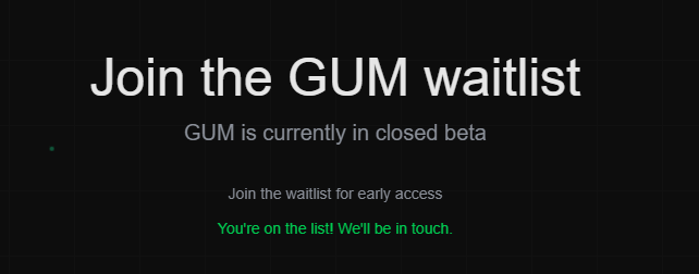 Jupiter: GUM Waitlist Open ✅

<a href="/JupiterExchange/">Jupiter</a> is preparing the launch of GUM and registrations are now open.

🔹 Join the waitlist: gum.jup.net/waitlist
🔹 Enter your email
🔹 Confirm registration

That’s it. Now wait for updates 👀🔜