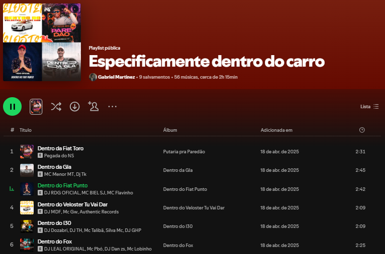 leiaoanuncio's tweet image. O instituto Leiaoanuncioateofinal realizou uma pesquisa e separou 56 musicas sobre fuder ESPECIFICAMENTE dentro de um carro.

São 56 modelos de carro diferentes, uma grande variedade. um marco na pesquisa automobilística e musical nacional. 
open.spotify.com/playlist/4P5sV…