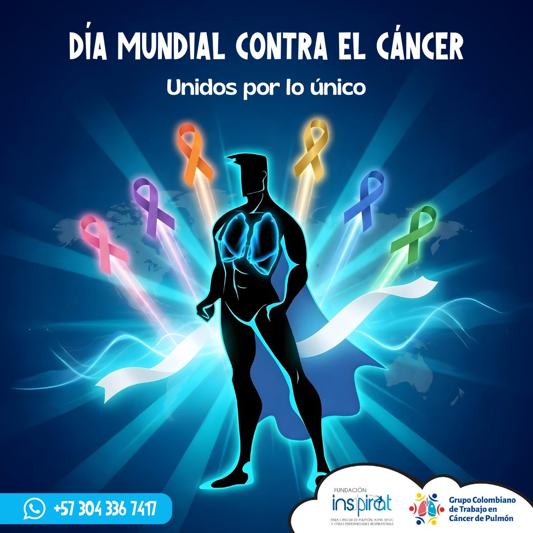 CAdePulmonCol's tweet photo. Este 4 de febrero, el #DíaMundialContraElCáncer nos recuerda que “Unidos por lo único” implica escuchar cada historia y actuar en conjunto. 
En el #CáncerDePulmón, la prevención, el diagnóstico oportuno y el cuidado de los pulmones 🫁 marcan la diferencia. 
#INSPIRAT #Supulmón https://t.co/x2GxEvFTCO
