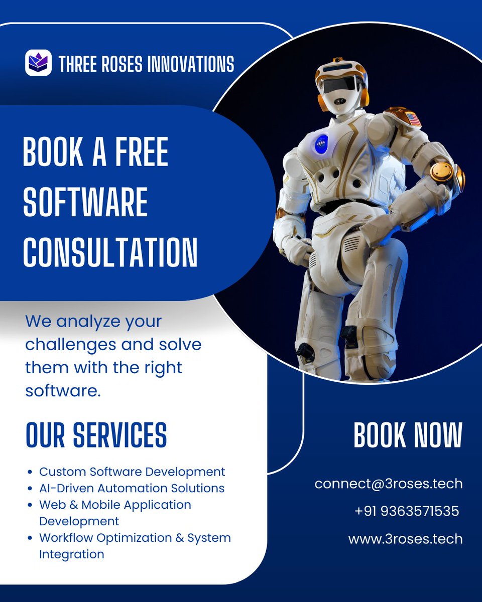 ThreeRosesTech's tweet photo. Book a FREE Software Consultation

We identify bottlenecks, streamline workflows, and design the right software—quietly and effectively.

🔗 Connect with us
🌐 https://t.co/zWqpULSyJw�
📞 +91 93635 71535
✉️ connect@3roses.tech
#FreeConsultation #AIForBusiness #Automation https://t.co/CICPSakYrc