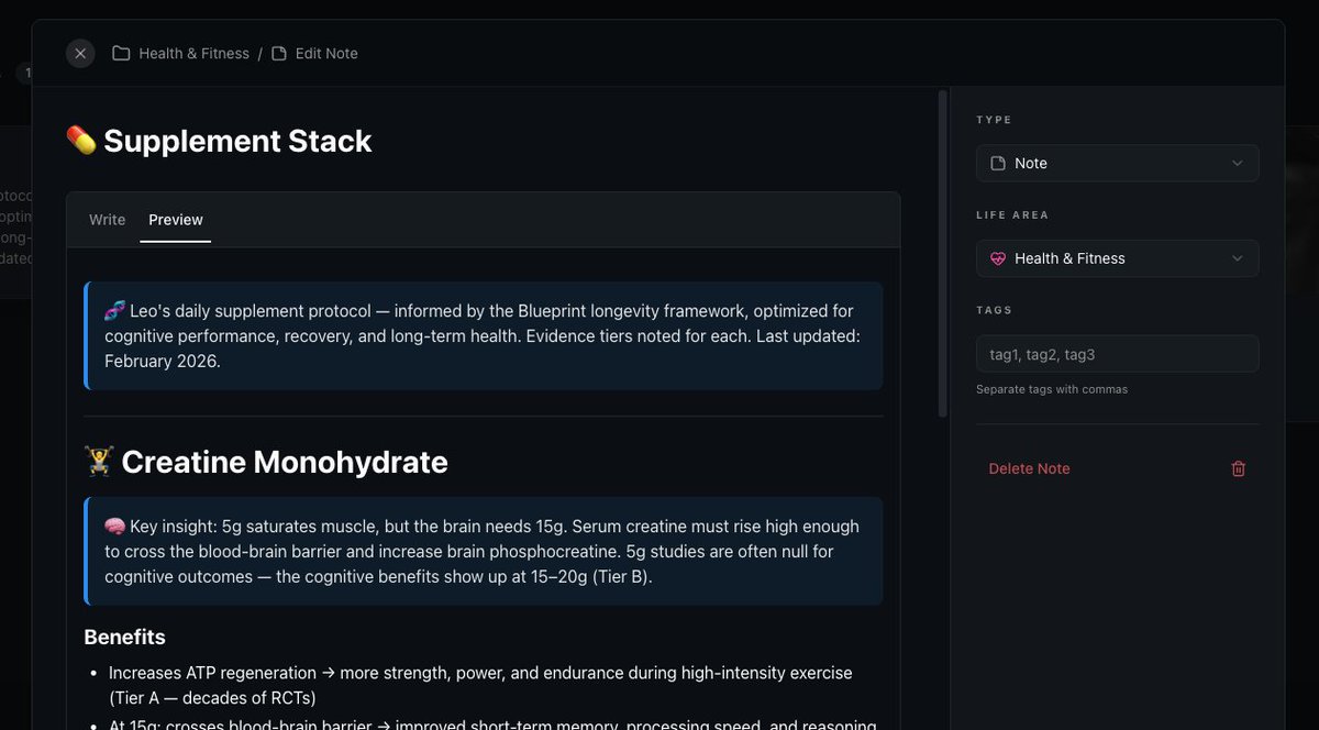 Building the best LifeOS platform on earth - day 4.

Today I'm focusing on adding the support for Notes: with markdown + live editor!

#buildinpublic