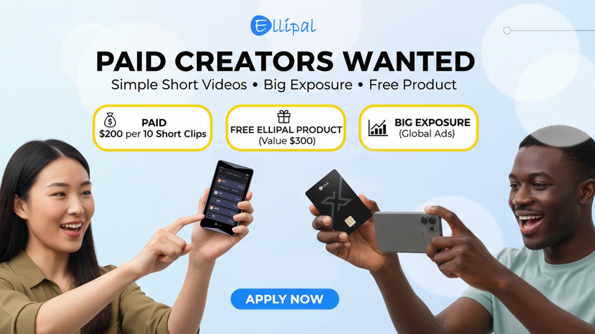 ELLIPAL's tweet image. Short Video Creators for Leading Hardware Wallet Brand - Ellipal
Want to build your portfolio while getting paid?
We need creators for simple, feature-focused short videos.

The Reward:
● Free Ellipal Wallet (Market Value $300) for your kit.
● $200 for 10 videos – Long-term,