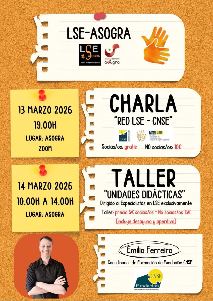 SignosAsogra's tweet photo. No te pierdas esta oportunidad!
13 de marzo – 19:00h
Charla sobre la Red de LSE con Emilio Ferreiro (Fundación CNSE).
Presencial en ASOGRA o  Zoom.
14 de marzo – 10:00 a 14:00h
Taller exclusivo para personas con el título de experto/a en LSE.
Solo presencial.
Plazas limitadas! https://t.co/alXzdSRHmu