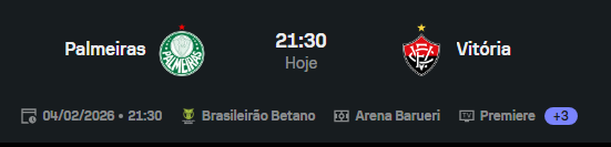 em partida válida pela 2ª rodada do Brasileirão o Vitória pega o Palmeiras

Confronto direto na disputa pelo título

Quem sai com o Triunfo hoje?