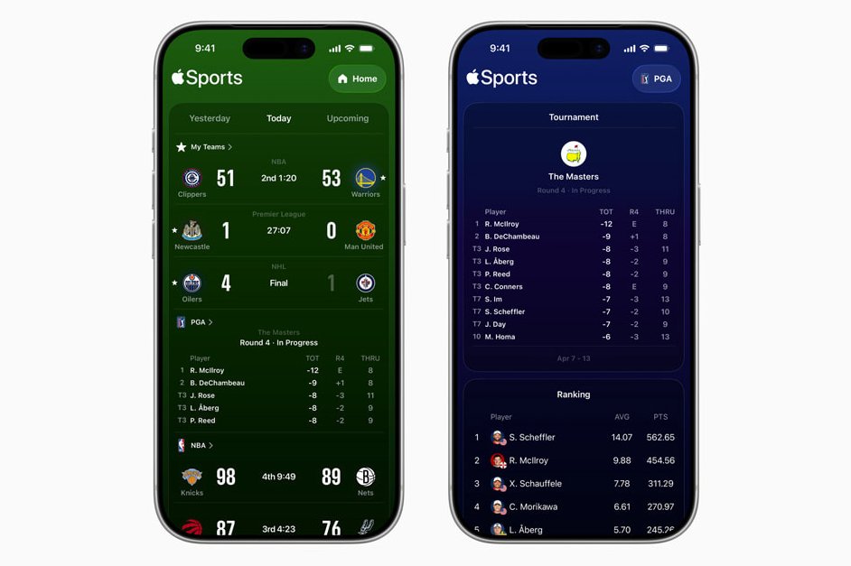 JoshACarpenter's tweet image. Apple Sports added golf to its offerings starting today. Leaderboards and player scorecards from the PGA Tour and LPGA, as well as the sport's majors