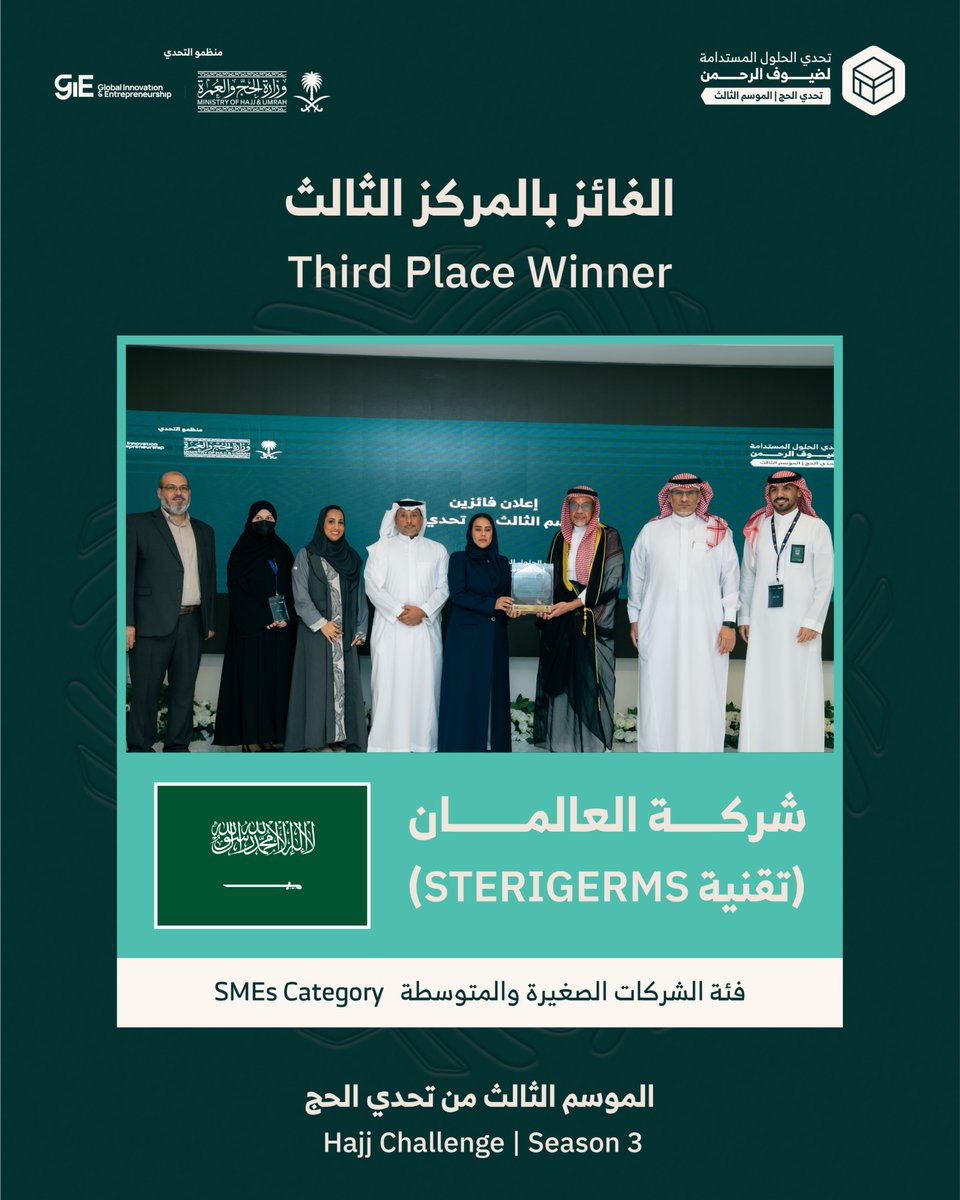 تهانينا للفرق الفائزة بالمراكز الثلاثة الأولى في مسار الشركات الصغيرة والمتوسطة في الموسم الثالث في تحدي الحج، لحلولهم القابلة للتطبيق والتوسع والتي تسهم في تحقيق الاستدامة في خدمة ضيوف الرحمن.

#تحدي_الحج #حلول_مستدامة #ضيوف_الرحمن