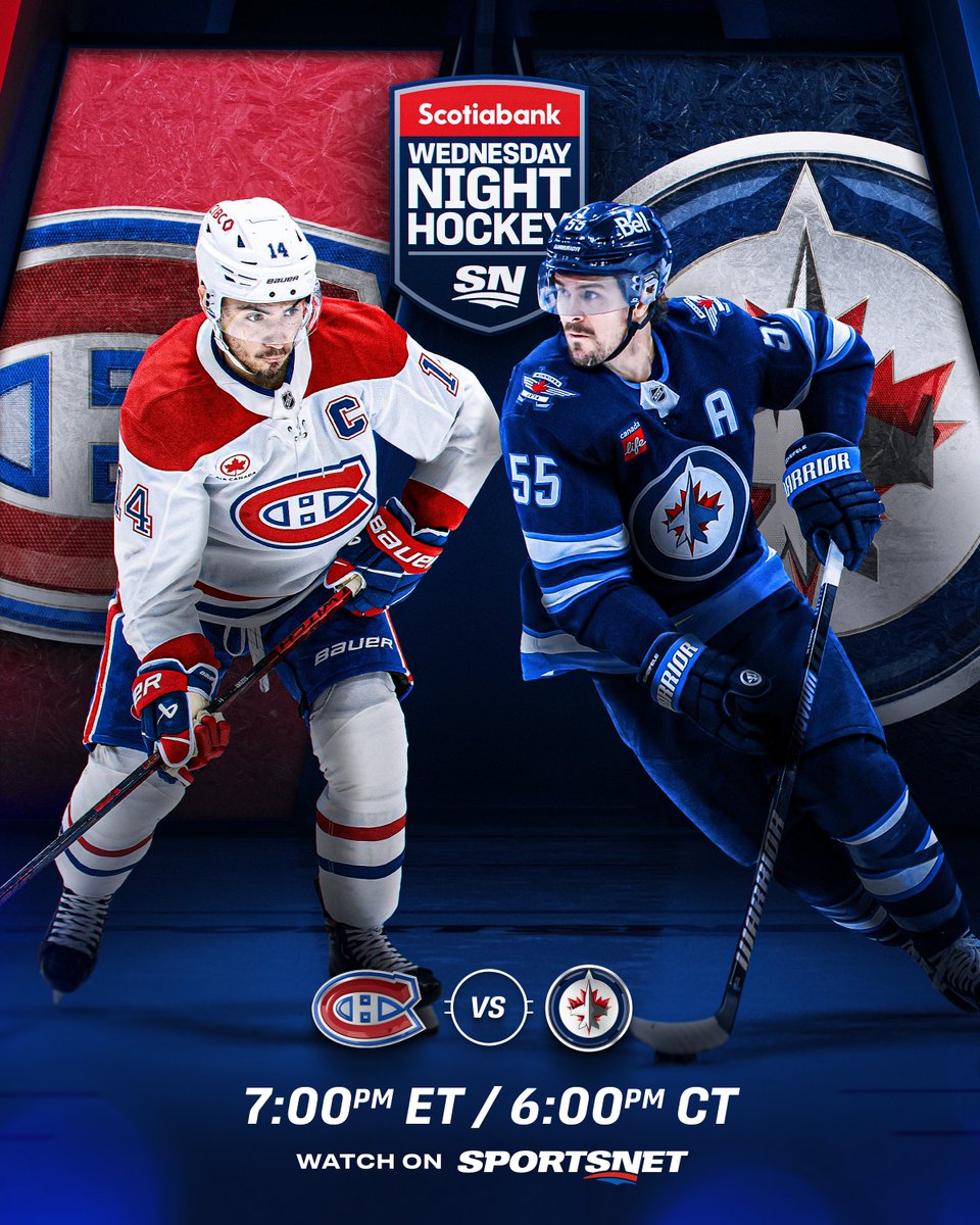 The Jets play host to the Canadiens tonight on <a href="/Scotiabank/">Scotiabank</a> Wednesday Night Hockey 🏒

Tune in at 7pm ET / 6pm CT on Sportsnet!
