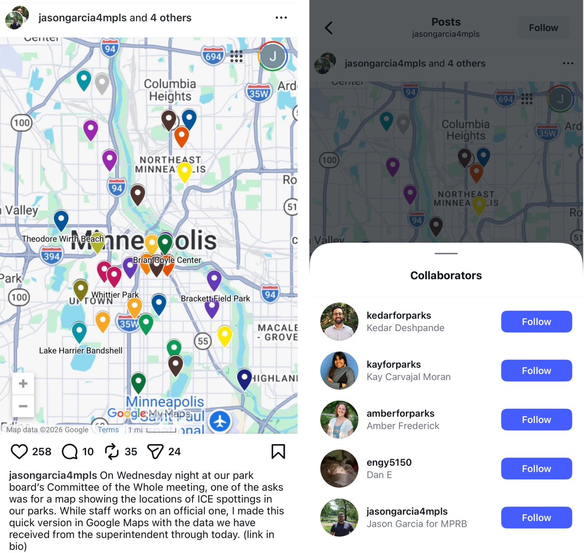 libsoftiktok's tweet photo. But wait… it gets worse…

Five Minneapolis board of parks commissioners posted this map of ICE spottings to warn illegal r*pists to evade ICE and show leftists where to go to dox and harass agents

These people are paid by your tax dollars https://t.co/ul66ZfoZEr