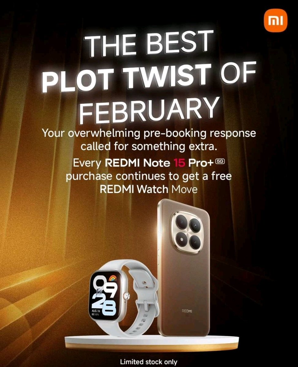 Iamnil7's tweet image. After a great response, @RedmiIndia decided to add something extra ✨
Get the #REDMINote15Pro+ 5G &amp;amp; enjoy a FREE #REDMIWatchMove ⌚🔥 Now that's #SimplyBetter
Buy Now: bit.ly/REDMI_Note15Pr…
Limited stock only don’t miss out
@atytse @s_anuj @ssa01 @mathursudhin @Kunal_Agrawal09