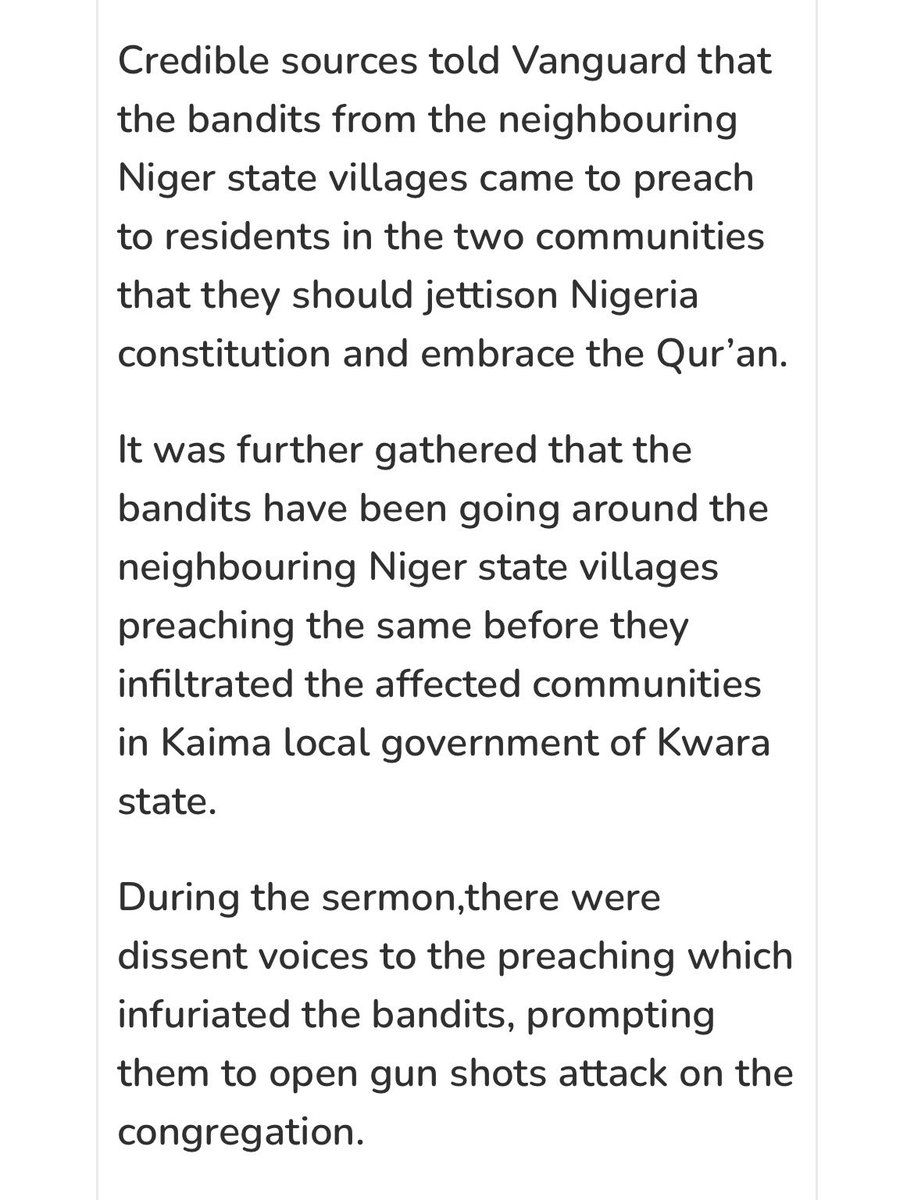 40 (really much higher) dead in W Nigeria 🇳🇬 from Islamist terrorists. 

What is so infuriating is reporting saying “bandits” when report itself says attack was based on terrorists EXPLICITLY saying reject the Constitution, embrace Sharia.

It’s OBVIOUSLY widespread persecution.