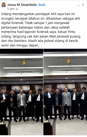 Mantap Bang Yosua M. Sinambela 👍

Ahli forensik sungguhan spt Bang Yosua M. Sinambela bekerja dgn data, arsip &amp; metode ilmiah.
Beliau bicara substansi, bukan sensasi.
Analisisnya berbasis arsip resmi, bukti dulu, baru menarik kesimpulan.

Sementara gadungan tdk memenuhi standar
