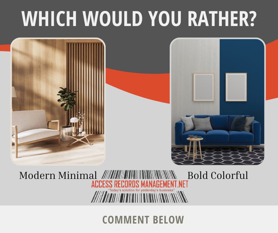 AccessRecordsS's tweet image. Interior design can transform any space. Are you drawn to the simplicity of Modern Minimal or the energy of Bold Colorful? Share your preference below and tell us why it works for you! #ModernMinimal #BoldColorful #HomeDecor #DesignInspo #StyleChoices #DecorTrends #WouldYouRather
