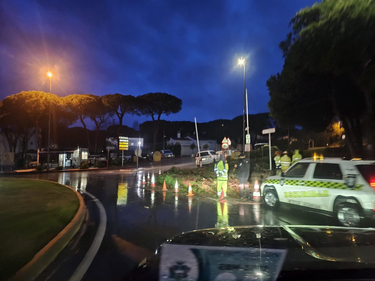 MijasCom's tweet photo. #Sucesos | #Mijas
🌳🧑‍🚒 El temporal ha derribado esta madrugada un pino de gran tamaño en la avenida de España, en Calahonda. Bomberos Mijas han acudido  para trocear los enormes troncos y despejar la vía tras el incidente.
▪️ El suceso ocurrió en un punto muy transitado. https://t.co/NwCowBA5qc