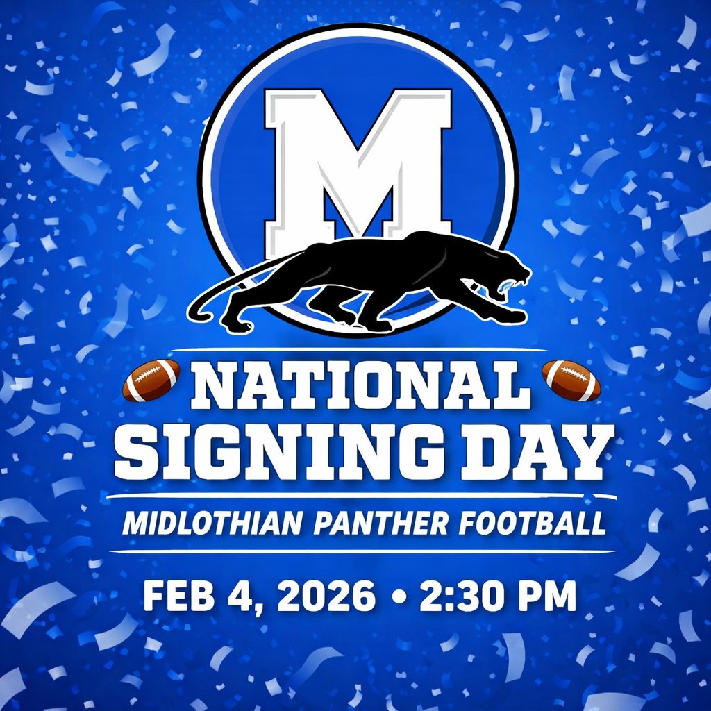 MidloPanthers's tweet photo. TODAY IS THE DAY!!! NATIONAL SIGNING DAY FOR OUR MIDLOTHIAN PANTHER FOOTBALL PLAYERS! JOIN US IN PANTHER ARENA AT 2:30 TO CELEBRATE THEIR TREMENDOUS ACCOMPLISHMENTS!

#ALLIN 

@MISD_Athletics 
@MHSPanthers 
@MHSPanthers https://t.co/hQX1uDRZme